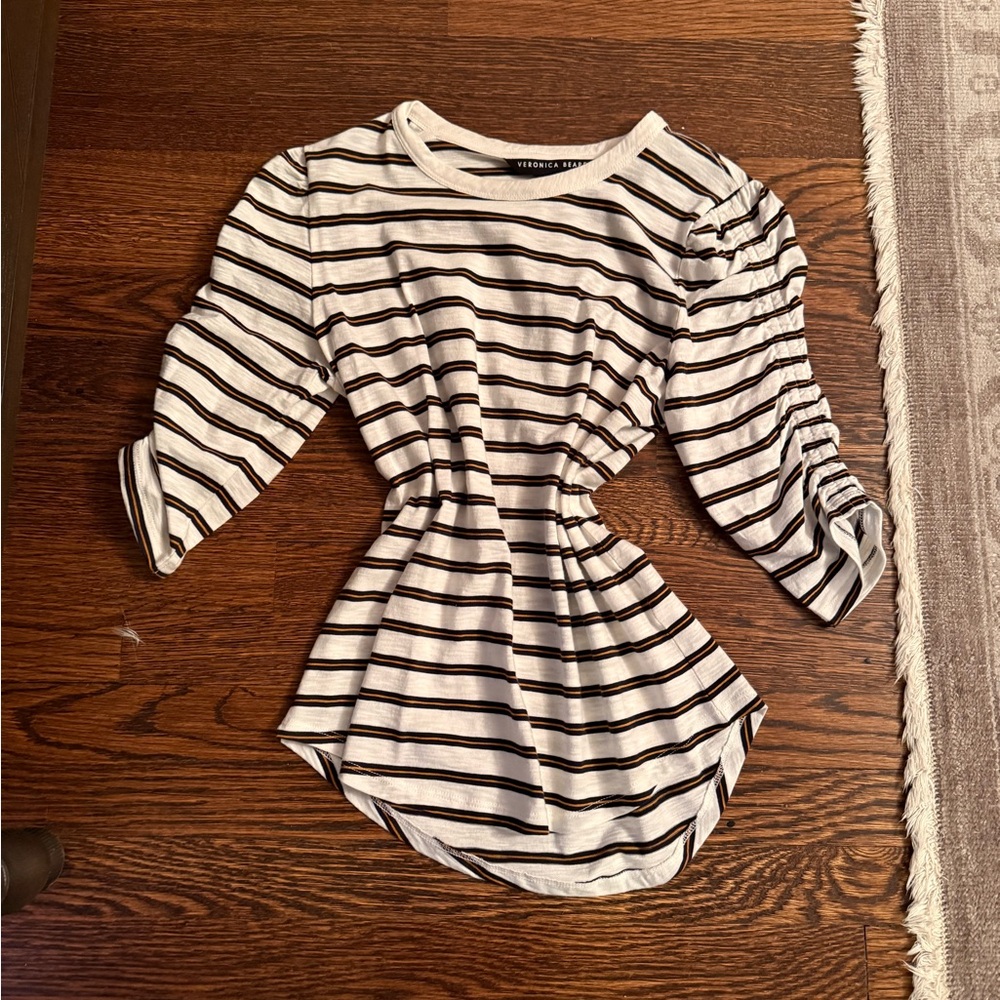 Veronica Beard Off White Striped 3/4 Sleeve Top